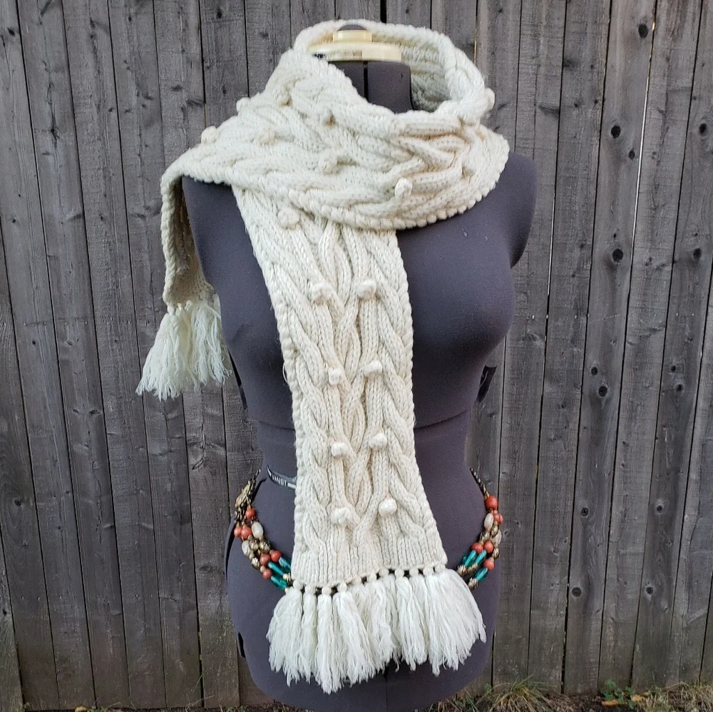 J.Crew handknit cream 100% soft wool scarf